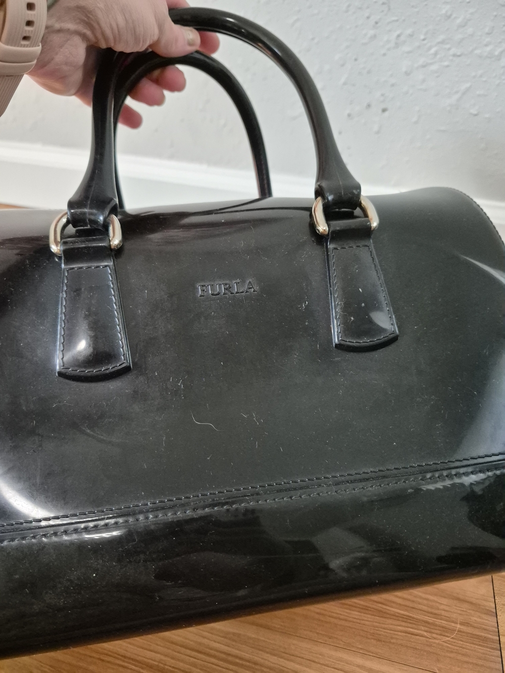 Furla Candy Glossy Black Handbag with Top Handles - Picture 12 of 12